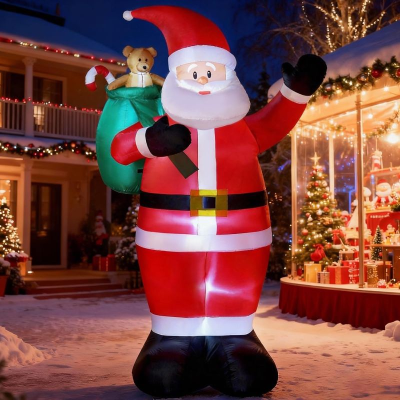 Photo 1 of 8 FT Christmas Inflatables Outdoor Decorations, Santa Claus with Candy and Gift Bag, LED Lighted Blow Up IP68 Weatherproof Standing Santa Xmas Indoor Outdoor Decor for Yard Garden Lawn Mall Party
