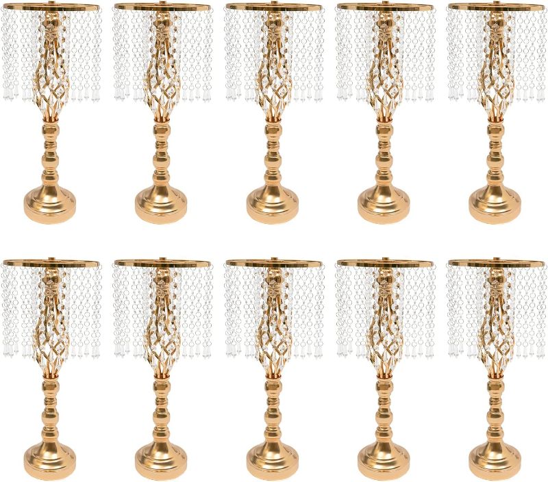 Photo 1 of 19.3inch Gold Flower Stand Wedding Centerpieces for Tables, 10pcs Tall Vases Stand Wedding Centerpieces with Sparkling Crystal Bead for Weddings Birthday Party Home Decor (19.3In Gold)