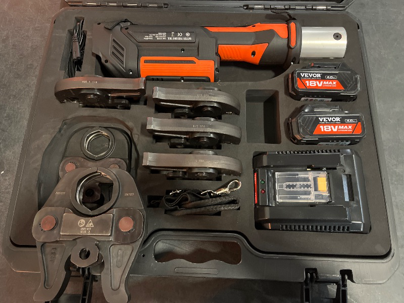 Photo 1 of Pro Press Tool, 18V Electric Pipe Crimping Tool for 1/2" to 2" Stainless Steel, Copper, PEX Pipes, Press Tool Kit with 6 Pro Press Jaws, 2pcs 4AH Battery, Fast Charger & Carrying Case
