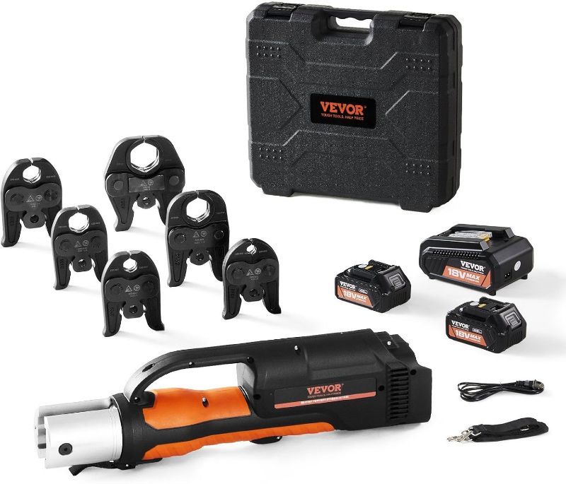 Photo 1 of Pro Press Tool, 18V Electric Pipe Crimping Tool for 1/2" to 2" Stainless Steel, Copper, PEX Pipes, Press Tool Kit with 6 Pro Press Jaws, 2pcs 4AH Battery, Fast Charger & Carrying Case

