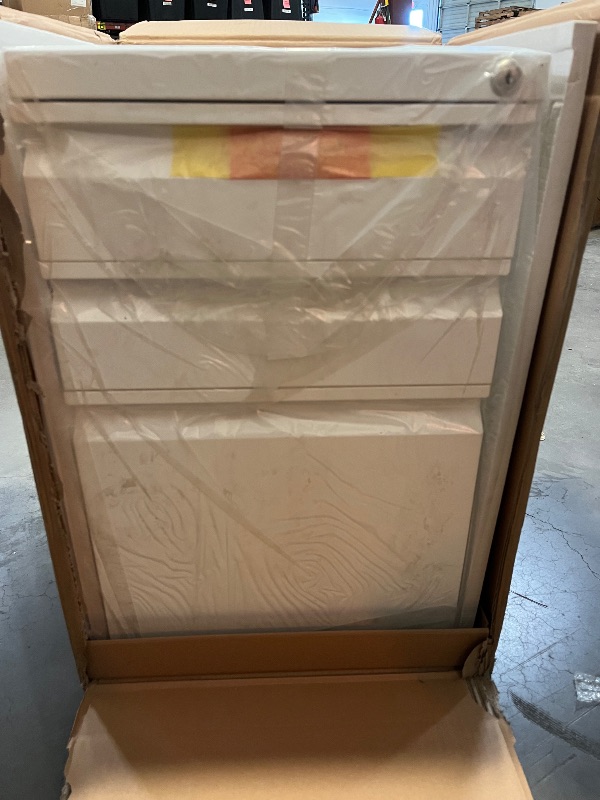 Photo 1 of Mount-It! 3 Drawer File Cabinet with Lock and Wheels, Under Desk Storage Filing Pedestal for Home Office, No Assembly Small Rolling File Cabinet for Legal, Letter, and A4 Files in White