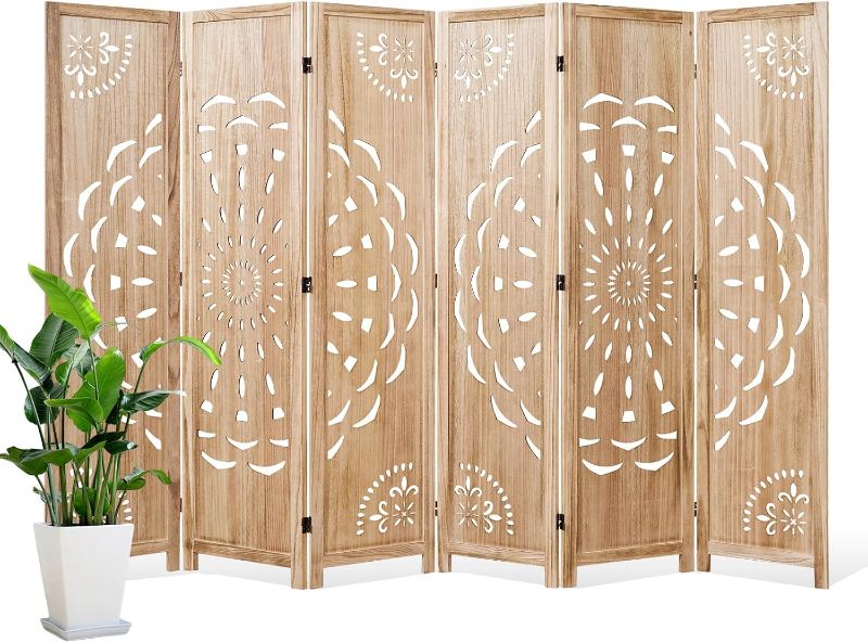 Photo 1 of 66.9Inch Wooden Room Partition - 6 Panels Boho-Styled Space Room Divider for Home/Office, Headboard & Yoga/Photo/Video Call Backdrop (Natural)