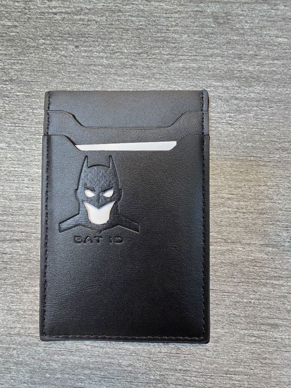 Photo 1 of Vertical Leather Batman ID Wallet - Durable Slim Wallet with Multiple Card Slots, Cash Compartment, and Iconic Logo - Gift for All