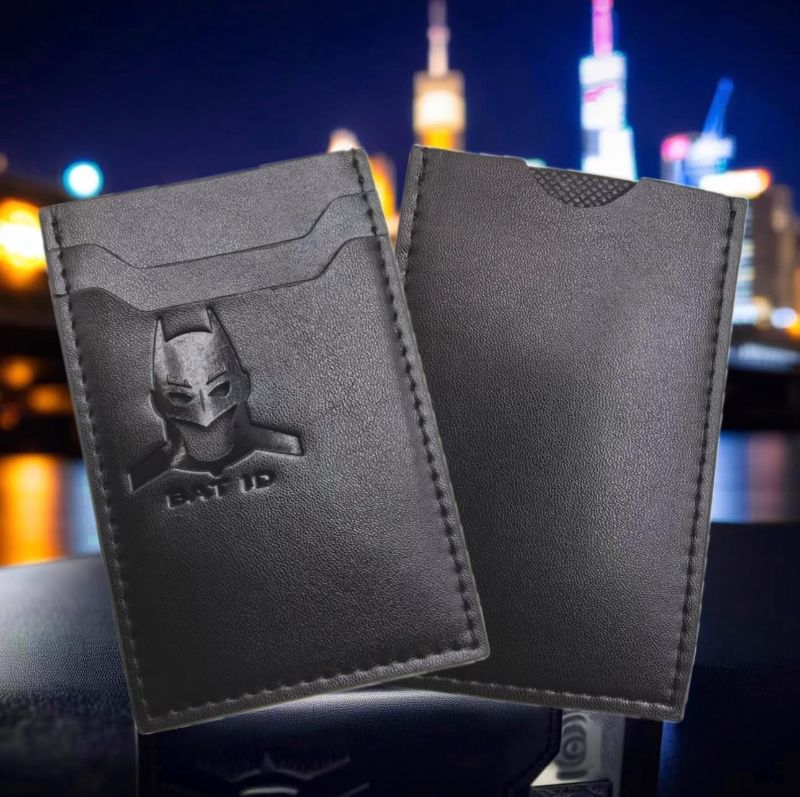 Photo 1 of Vertical Leather Batman ID Wallet - Durable Slim Wallet with Multiple Card Slots, Cash Compartment, and Iconic Logo - Gift for All