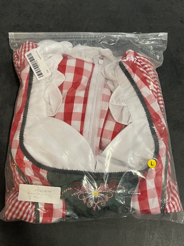 View 3 of (L) Clearlove Womens Dirndl Sleeve Square Neck Gingham Panel Dress Embroidered Hem Aprom Two Piece Set