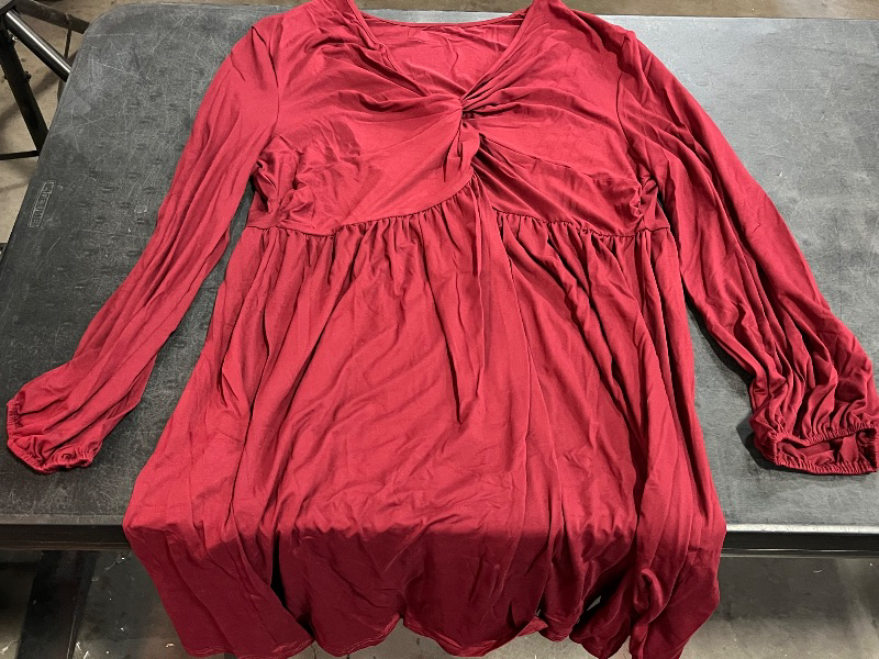 View 2 of (4XL) Womens Plus Size Dress Roll up Long Sleeve Casual Deep V Neck Twist Knot Front Flowy Dresses