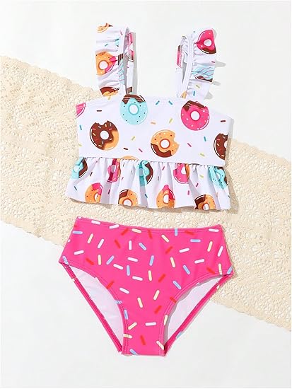 Photo 1 of (4T) SOLY HUX Toddler Girl's Cute Swimsuit Ruffle Hem Bikini Tankini Set Two Piece Bathing Suits