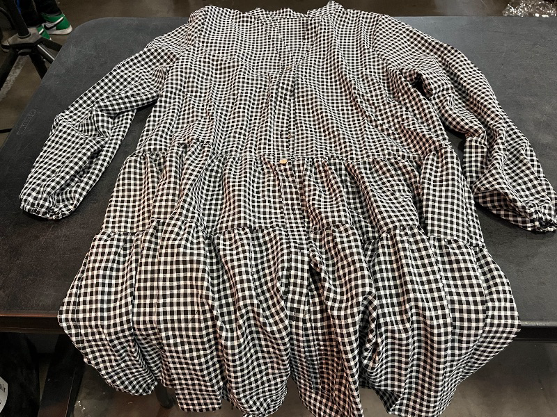 View 2 of (2XL) Theenkoln Womens Casual Midi Dress: Short Sleeve V-Neck Empire Waist Gingham Spring Fashion Long Trendy Tiered Formal Dresses