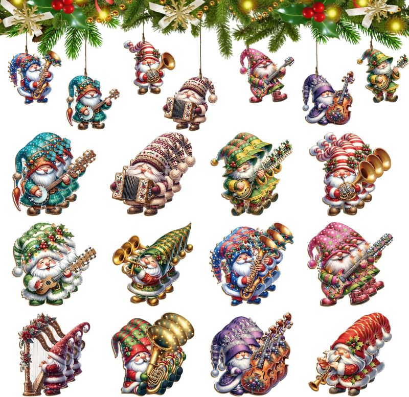 Photo 1 of Christmas Musical Gnome Ornaments, 24 Piece Set, 3 Inch Nordic Figurines with Hemp Rope, Holiday Tree Decorations
