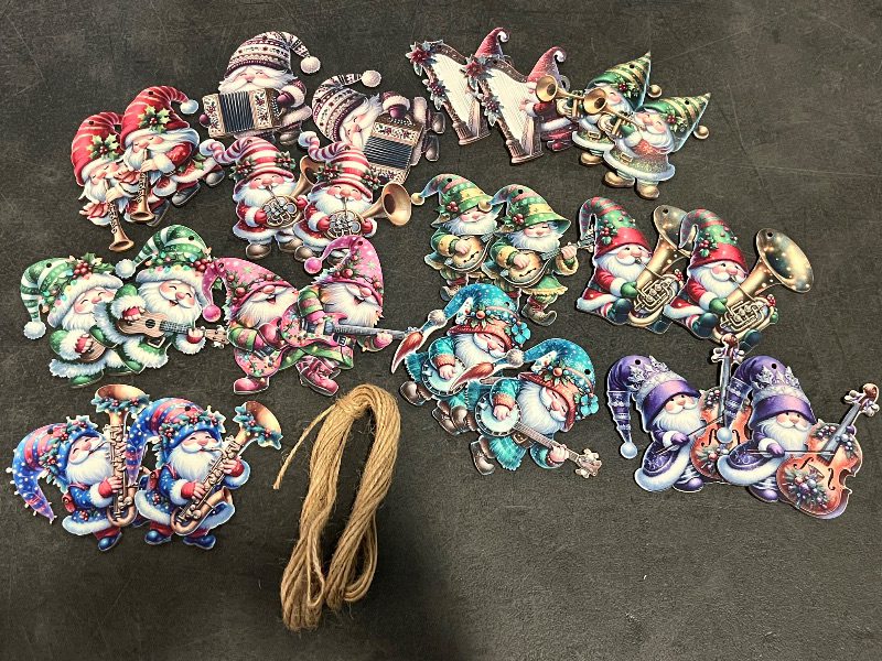 Photo 1 of Christmas Musical Gnome Ornaments, 24 Piece Set, 3 Inch Nordic Figurines with Hemp Rope, Holiday Tree Decorations
