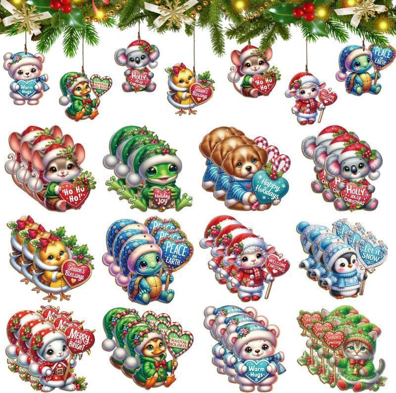 Photo 1 of 24PCS Wooden Christmas Animal Ornaments - 12 Unique Festive Critter Designs for Tree & Holiday Decor

