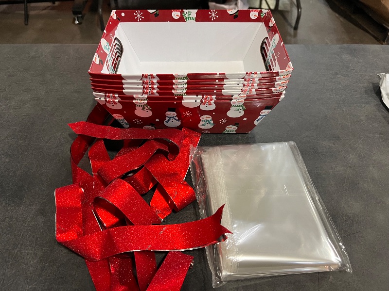 Photo 1 of 6 Set Christmas Gifts Baskets Bulk with Cellophane Basket Bags and Bows Ribbons,Red Green Empty Christmas Cardboard Gift Box for Xmas Holiday Wedding Birthday Party Decorations