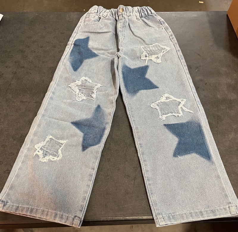 Photo 1 of 7-8Y Cute Jeans for Women Girls Star Patchwork Pants High Waisted Straight Leg Jean Casual Preppy Clothes