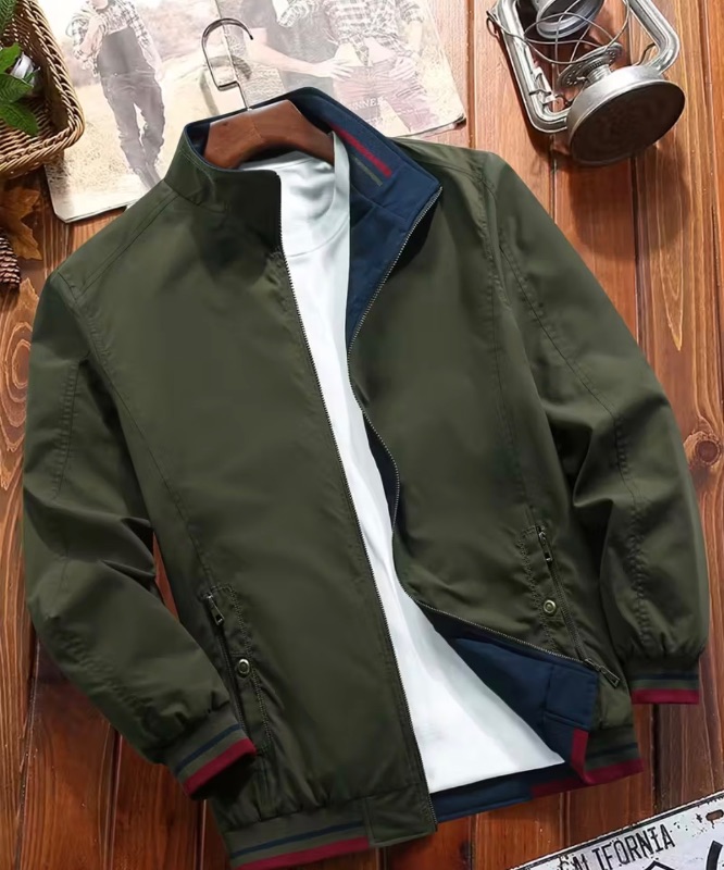 Photo 1 of (XXL) Pearson OBM Mens Casual Reversible Stand Collar Jacket, Stylish Long Sleeve Zip-up Coat 