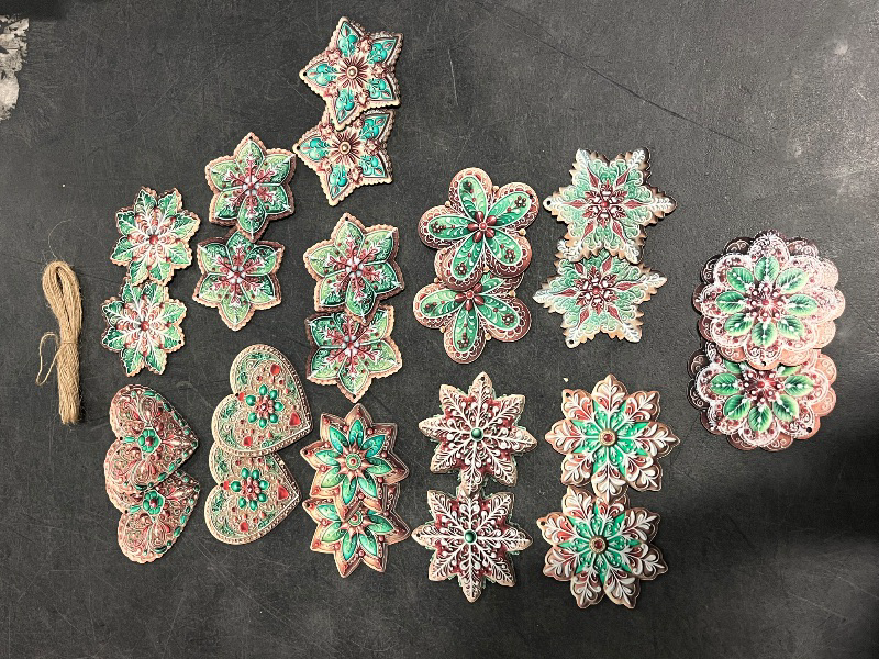 Photo 1 of 24PCS Wooden Christmas Gingerbread Ornaments - 12 Intricate Cookie-Inspired Designs for Tree & Holiday Decor
