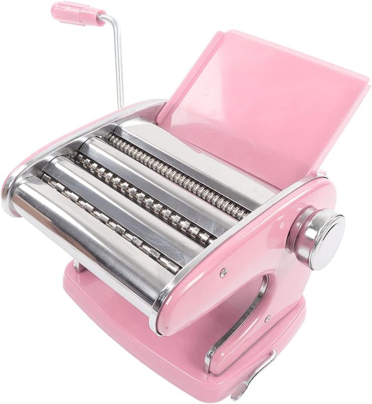 Photo 1 of Pasta Machine, Stainless Steel Hand Crank Noodles Maker Nonslip Base Pasta Maker Machine with 6 Adjustable Levels, for Lasagna Fettuccine Dumpling Wrapper (Pink)
