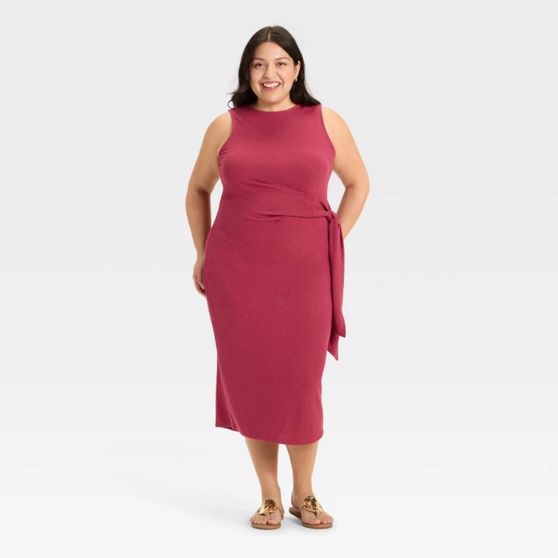 Photo 1 of Size 2X Women's Side-Tie MIDI a-Line Dress - Ava & Viv™ Burgundy 2X
