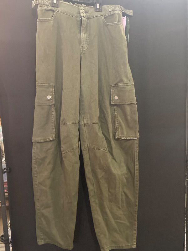 Photo 1 of **HOLES NEAR POCKETS**Size S Women's Mid-Rise Barrel Cargo Pants - Wild Fable™ Olive Green S: Relaxed Fit, Lightweight, Stretch Woven