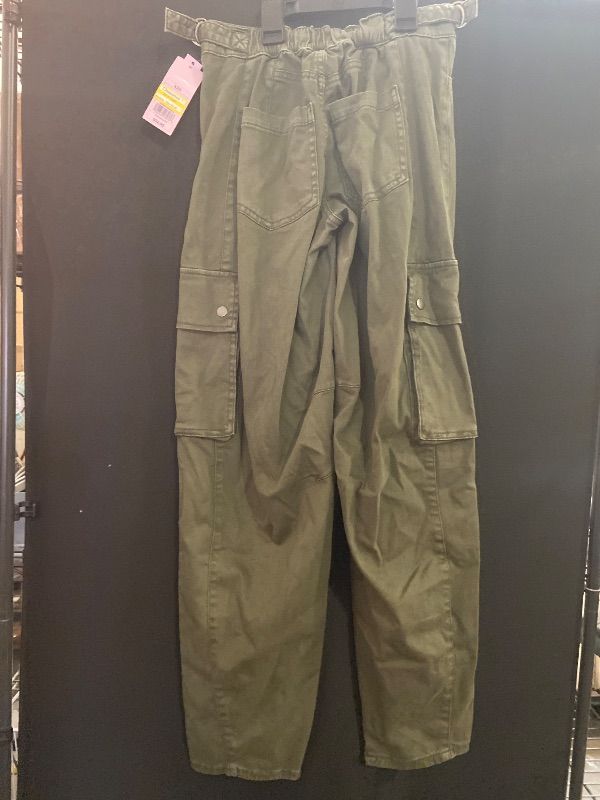 Photo 1 of **HOLES NEAR POCKETS**Size S Women's Mid-Rise Barrel Cargo Pants - Wild Fable™ Olive Green S: Relaxed Fit, Lightweight, Stretch Woven