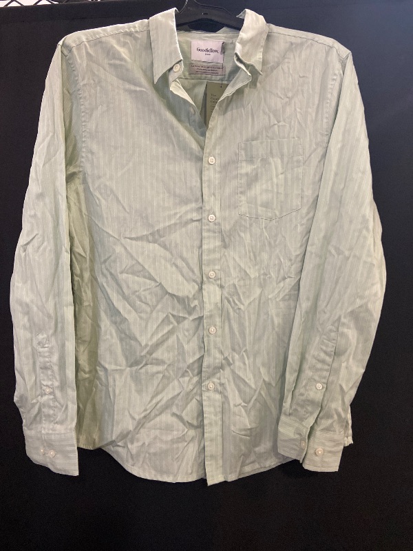 View 2 of (M) Men's Comfort Wear Long Sleeve Shirt - Goodfellow & Co™ Green M: Stripe Pattern, Button Down