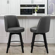 Photo 1 of MINCETA Counter Stools,26" 360 Free Swivel High Back Full Back Upholstered Nail Head Counter Height Bar Stools,Set of 2,PU in Dark Gray
