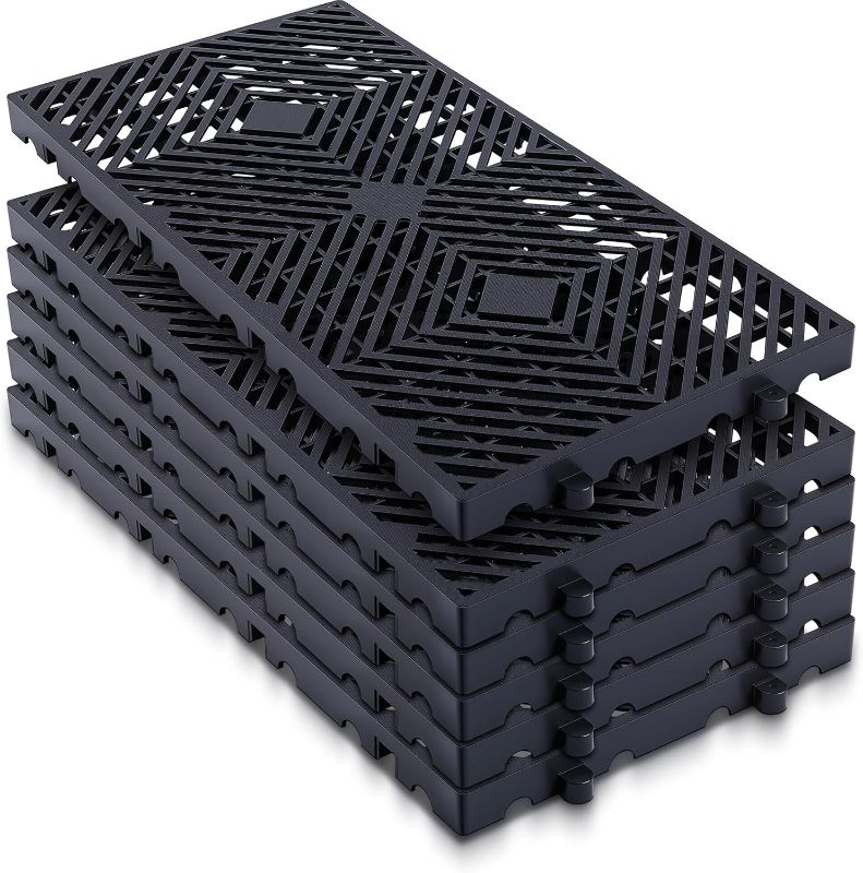 Photo 1 of 6 Pcs Plastic Pallets 23.6 x 11.8 x 1.18 Inch Lightweight Moisture-Proof Waterproof Floor Pallet Breathable Grid Ventilation Storage Pad for Garages, Kitchen, Basement, Attic