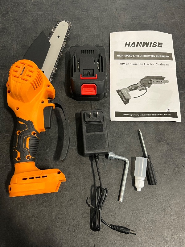 Photo 1 of Hanwise Mini Chainsaw 6 inch Cordless Chain Saw for Tree Branches Trimming Wood Cutting 