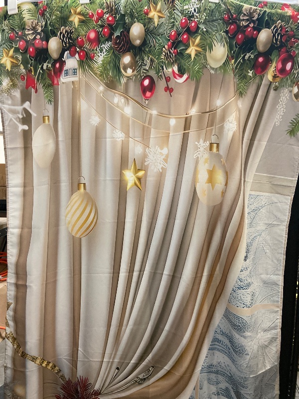 View 3 of 7.5X3.2FT Christmas Curtains for Living Room, 2 Panel Christmas Ball Holiday Printed Curtains, 2D Flat Printed Merry Xmas Print Curtain for Bedroom Living Room Holiday Party Decor (L)