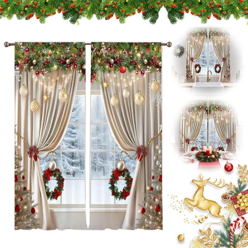 View 1 of 7.5X3.2FT Christmas Curtains for Living Room, 2 Panel Christmas Ball Holiday Printed Curtains, 2D Flat Printed Merry Xmas Print Curtain for Bedroom Living Room Holiday Party Decor (L)