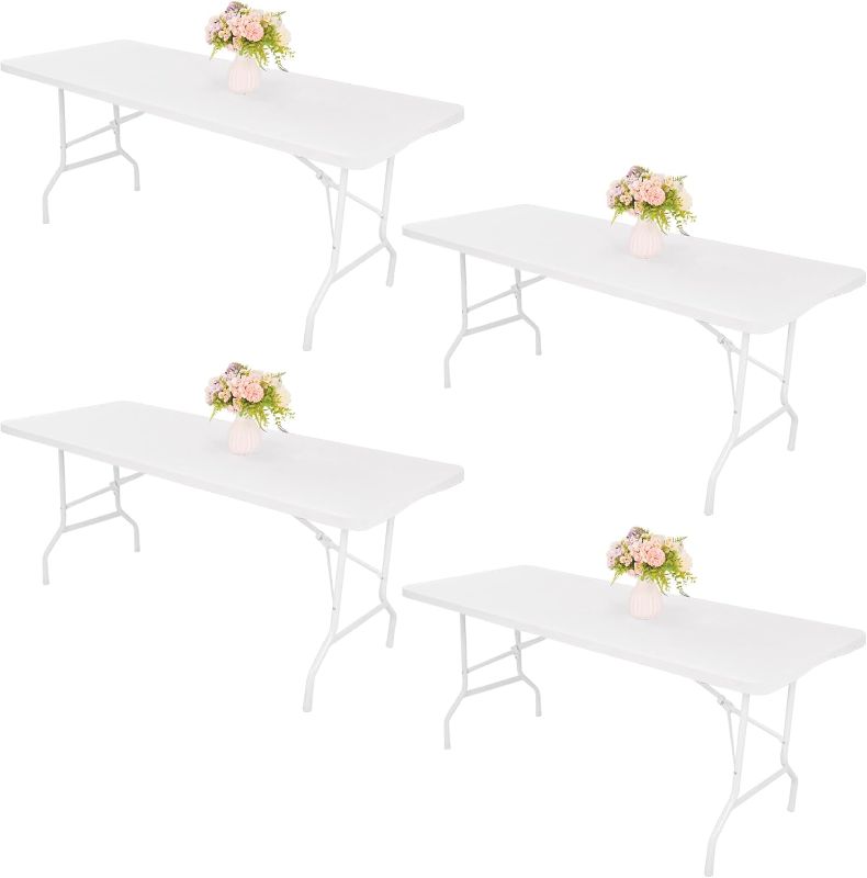Photo 1 of 4 Pack Spandex Tablecloth Table Top Cap Cover Washable Elastic Rectangle Tablecloth for 6 FT Folding Tables for Indoor Outdoor Party (72 x 30 Inches, White)
