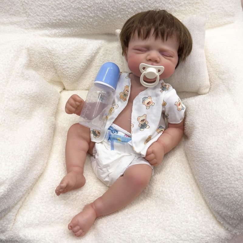 Photo 1 of 18 Inch Reborn Baby Dolls Sleeping Boy Silicone Soft Full Body Vinyl Realistic Newborn Baby Dolls Handmade That Look Real Closed Eyes Lifelike Babies Doll Toys for Kids
