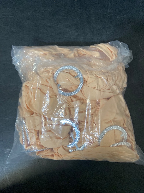 Photo 1 of 50PC Chair Ribbon,Chair Decorative,for Wedding Party Events Supplies, Elastic Stretch Spandex Chair Covers Bands Bows for Wedding Party Lycra Chair Decoration- kHAKI