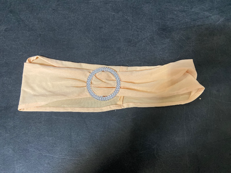 Photo 1 of 50PC Chair Ribbon,Chair Decorative,for Wedding Party Events Supplies, Elastic Stretch Spandex Chair Covers Bands Bows for Wedding Party Lycra Chair Decoration- kHAKI