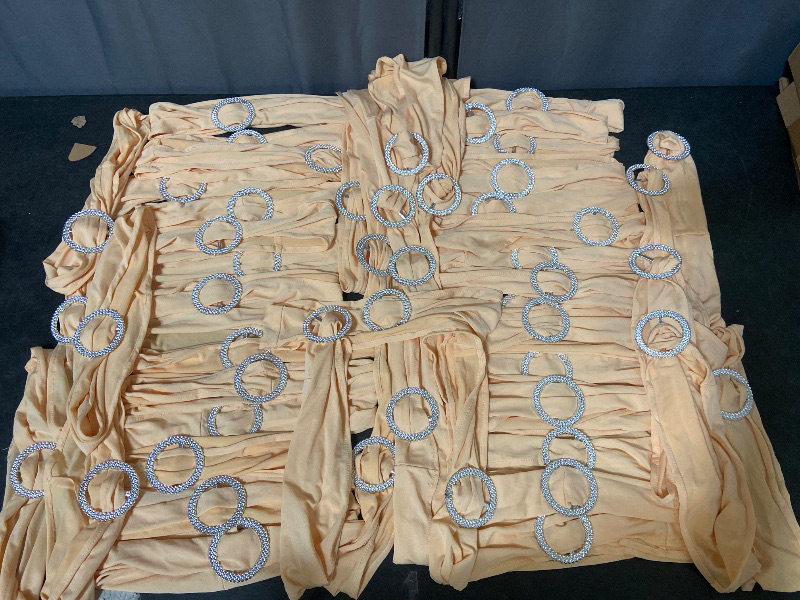 Photo 1 of 50PC Chair Ribbon,Chair Decorative,for Wedding Party Events Supplies, Elastic Stretch Spandex Chair Covers Bands Bows for Wedding Party Lycra Chair Decoration- kHAKI