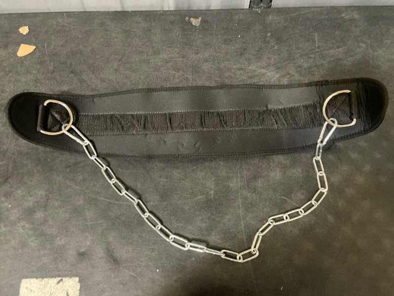 Photo 1 of Adjustable Elastic Waist Belt with Chain for Tugging and Dipping | Workout Weight Belt for Men and Women
