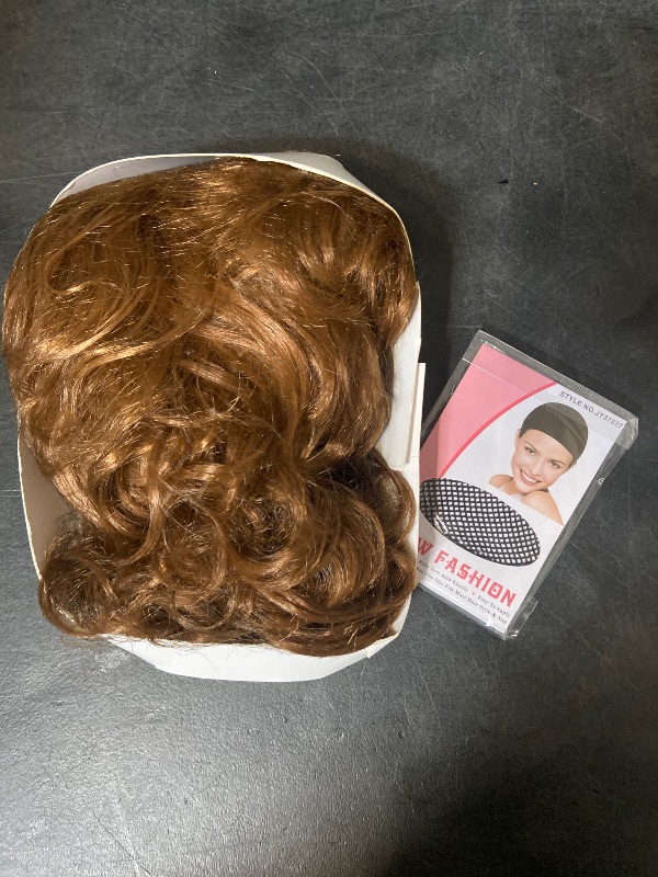 Photo 1 of Short Curly Light Brown Wigs for Old Lady Layered Curly Wig with Bangs Wavy Brown Wig with Dark Roots Natural Synthetic Hair for Daily Party Cosplay Custume #9744551