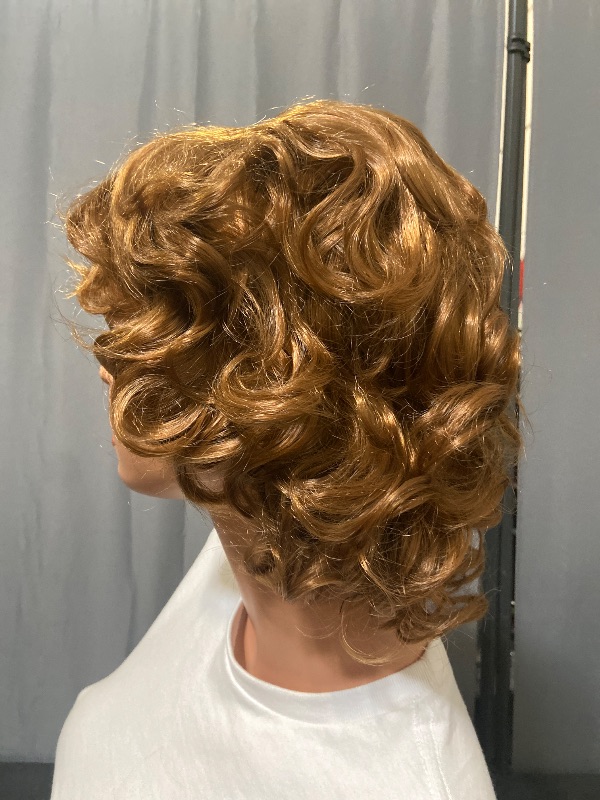 Photo 1 of Short Curly Light Brown Wigs for Old Lady Layered Curly Wig with Bangs Wavy Brown Wig with Dark Roots Natural Synthetic Hair for Daily Party Cosplay Custume #9744551