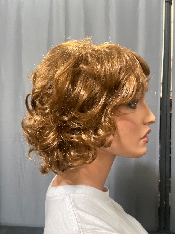 Photo 1 of Short Curly Light Brown Wigs for Old Lady Layered Curly Wig with Bangs Wavy Brown Wig with Dark Roots Natural Synthetic Hair for Daily Party Cosplay Custume #9744551