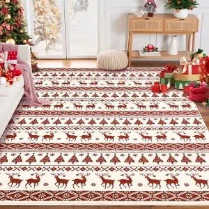 Photo 1 of Christmas Area Rug 4x6 Washable Snowflake Carpet Non Slip Holiday Decorative