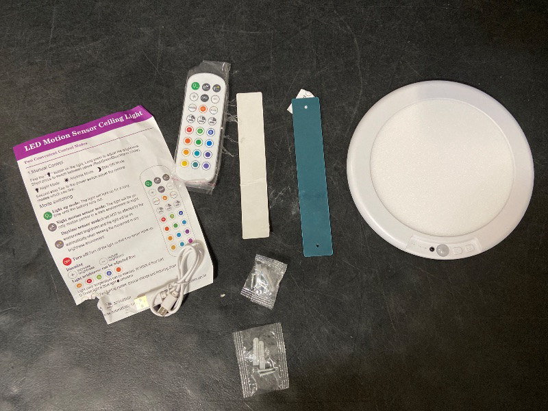 Photo 1 of 7.5 in. 1-Light RGB White Round Dimmable Motion Sensor Integrated LED Flush Mount Ceiling Light with Remote for Bedroom
