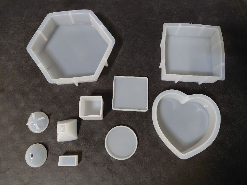 Photo 1 of 5 Sets Resin Molds with Round Resin Mold, Crown Epoxy Molds, Resin Mold Square, Heart Box Mold, Hexagon Shape Silicone Molds for Resin Casting