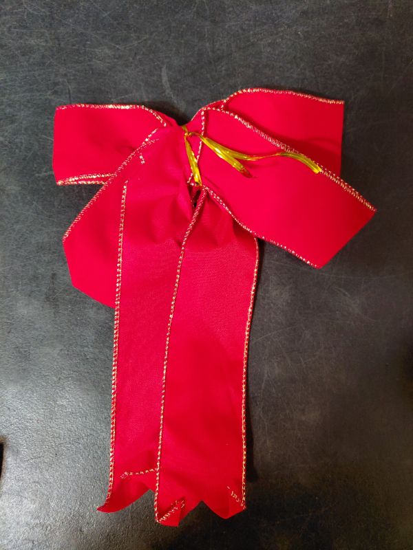 Photo 1 of 10pk Large Red Christmas tree bow with glitter gold stap.