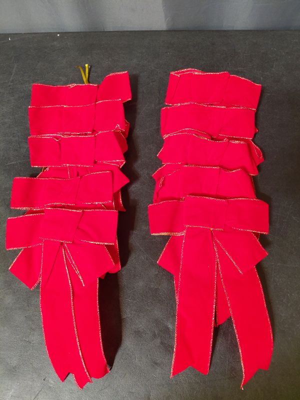 Photo 1 of 10pk Large Red Christmas tree bow with glitter gold stap.