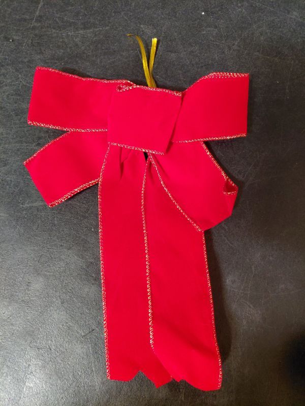 Photo 1 of 10pk Large Red Christmas tree bow with glitter gold stap.