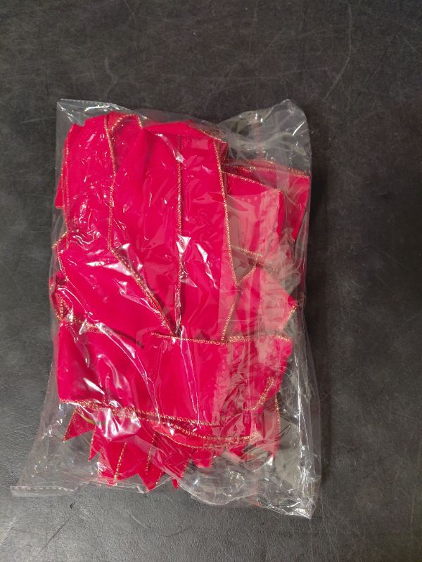 Photo 1 of 10pk Large Red Christmas tree bow with glitter gold stap.