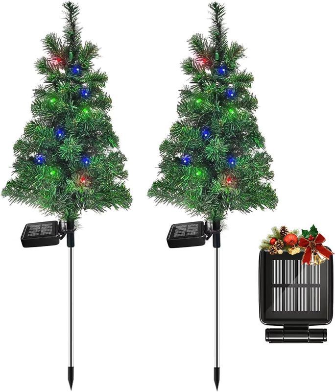Photo 1 of Solar Christmas Tree Garden Stake Lights Waterproof Christmas Decorations Tree Lights Outdoor Xmas Tree Light Christmas décor Pathway Lights Patio Yard (Color, 2pcs
