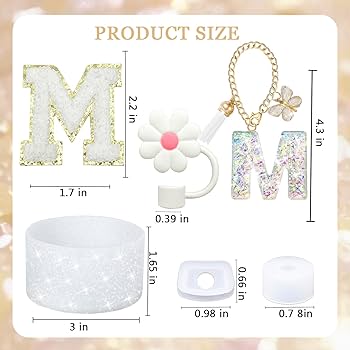 Photo 1 of 7PCS Silver Stanley Cup Accessories Set,Initials Decorations for Stanley Cup 30oz/40oz,Includes Straw Topper,Spill Proof Stopper,Handle Charm,Silicone Boot,Letter Sticker,Bow(Letter) (Silver M)