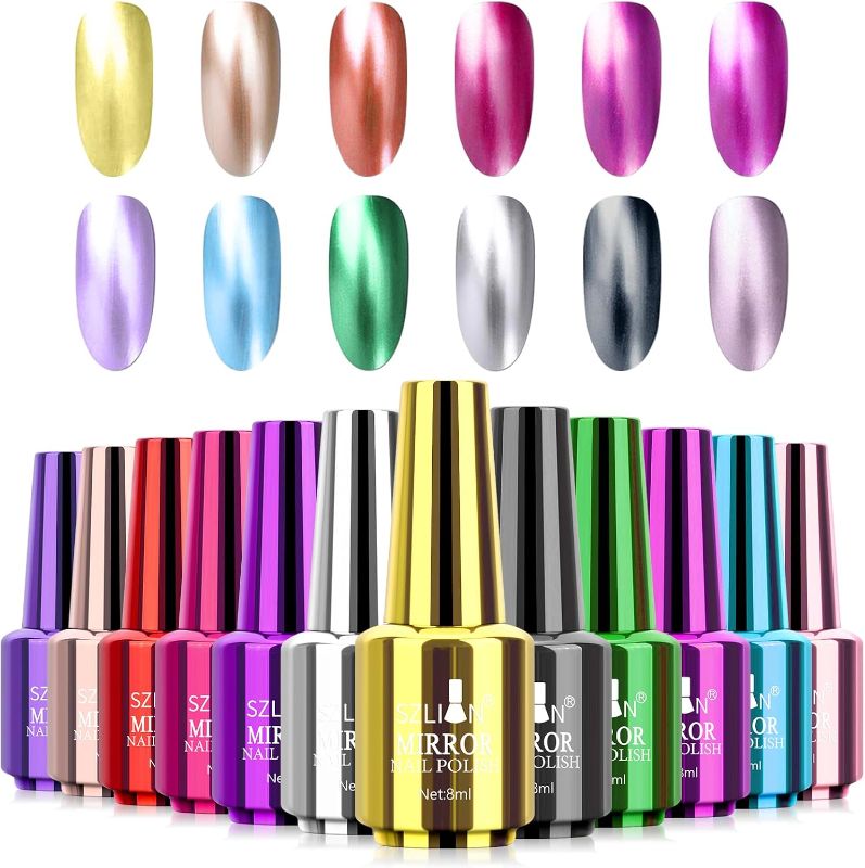 Photo 1 of 6pk Colors Mirror Nail Polish Set, Mirror Effect Long Lasting Gorgeous Glossy Manicure Nail Art Decoration, Brilliant Manicure Effect Nail Lacquers Kit-
