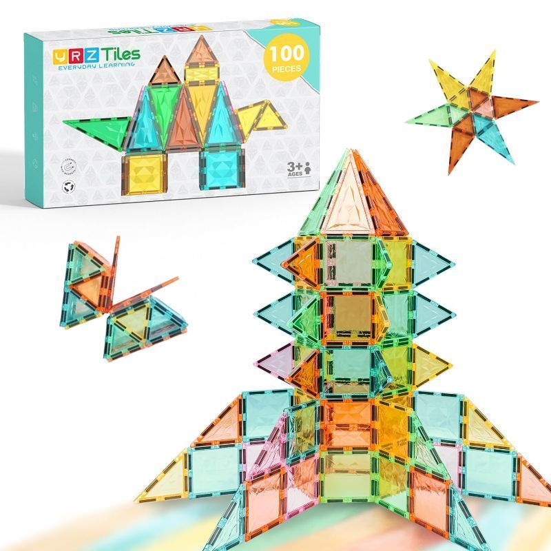 Photo 1 of Magnetic Tiles 100-Piece Set for Kids, Magnetic Building Blocks STEM Toys for Age 3+ Boys and Girls, Educational Magnet Construction Tiles for Creativity & Learning
