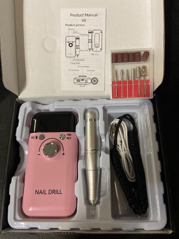 Photo 1 of Portable Nail Drill Professional: 45000 RPM Rechargeable Electric Nail Drills Machine with 6 Bits, Drill para Uñas Profesional E File for Acrylic, Gel Nails, Manicure & Pedicure - Salon & Home Use
